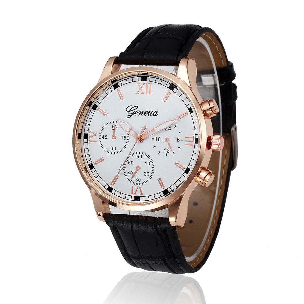 Men's Fashion Simple Business Quartz Watch Leather Belt Student Wristwatch Scale Casual Style Stainless Steel Buckle Round Dial
