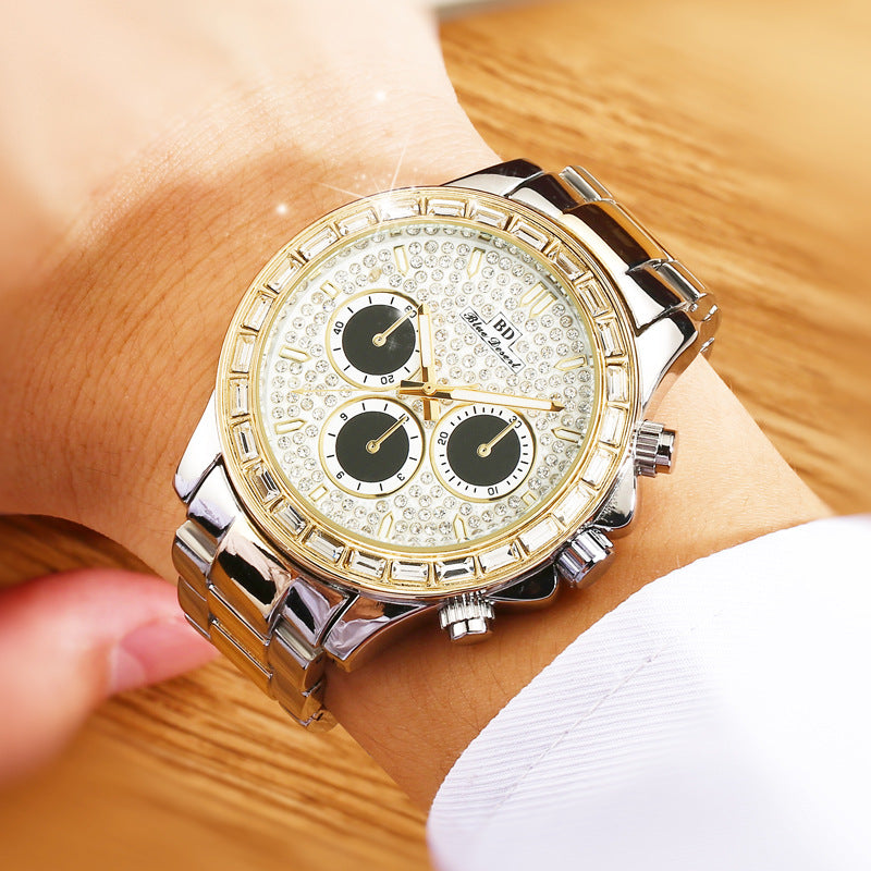Large plate large full diamond men's watch gold with diamonds