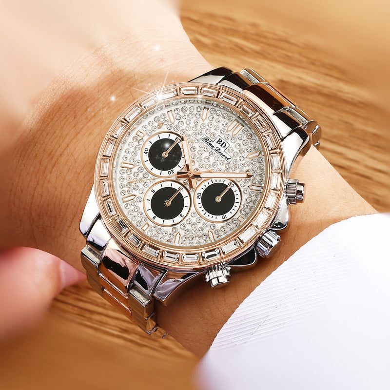 Large plate large full diamond men's watch gold with diamonds