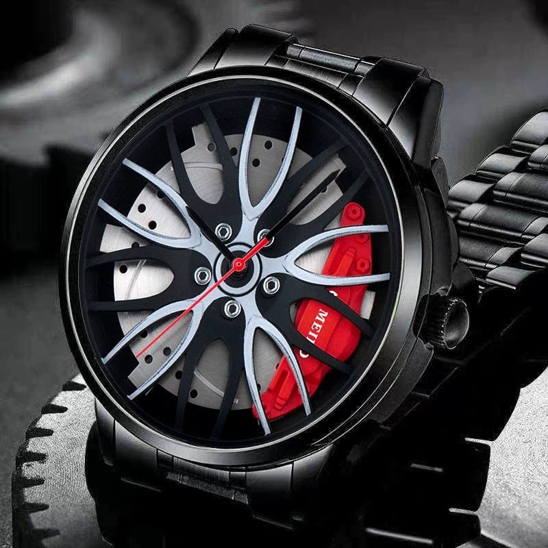 New Foreign Trade Men's Watch Cool Wheel Hub Fashionable Personalized Dial Steel Band Men's Watch Trendy Non-mechanical Wristwatch