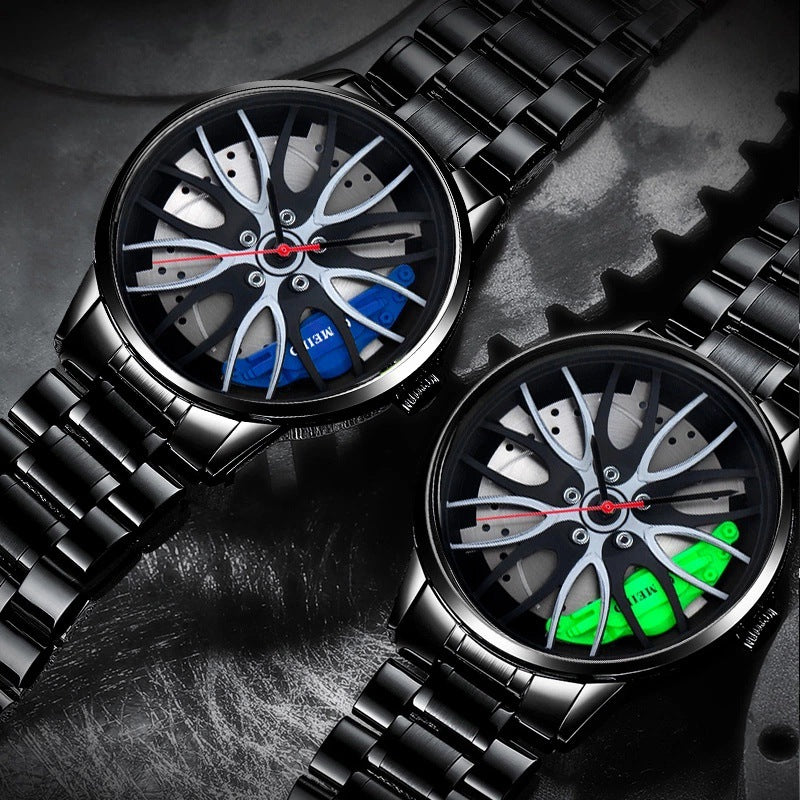 New Foreign Trade Men's Watch Cool Wheel Hub Fashionable Personalized Dial Steel Band Men's Watch Trendy Non-mechanical Wristwatch