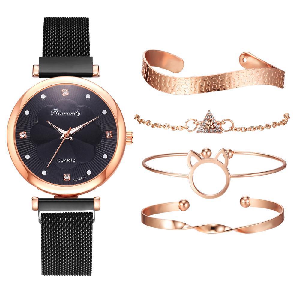 Watch female magnet buckle simple casual watch flower dial alloy mesh strap quartz watch