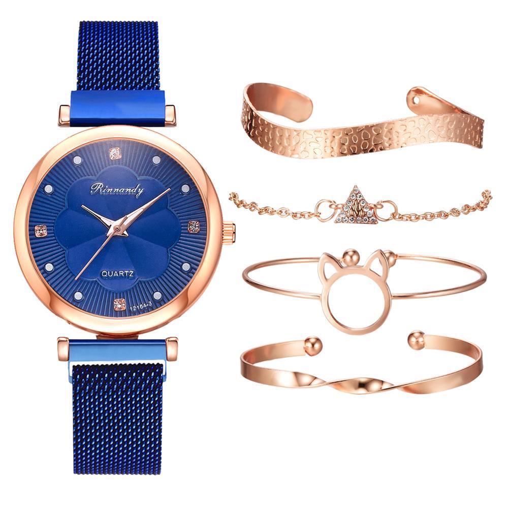 Watch female magnet buckle simple casual watch flower dial alloy mesh strap quartz watch