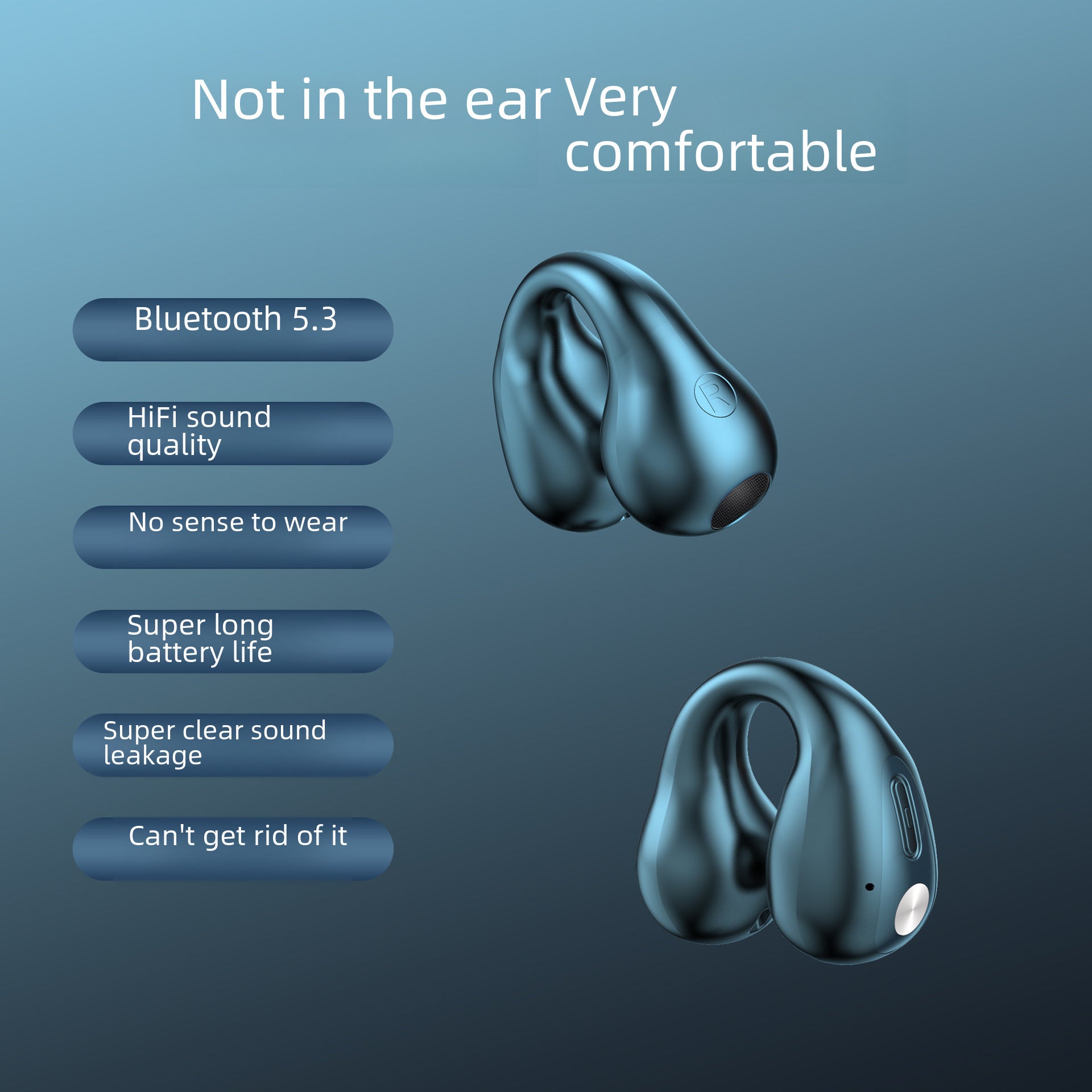 Cross-border Explosions Without Ear Clip Ear Headset Bone Conduction Wireless Bluetooth Headset Long Endurance Intelligent Large Digital Display